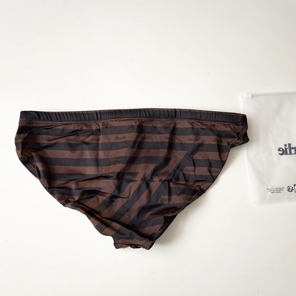Charlie by MZ Lifeguard Swim Brief Size Medium New Espresso Icon Stripe - Picture 8 of 10